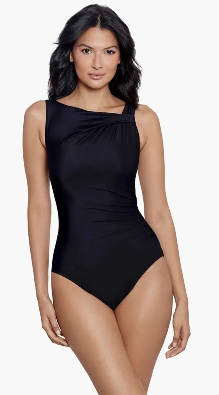 New Miraclesuit Rock Solid Avra Underwire One-Piece Swimsuit Black 14 NWT $180